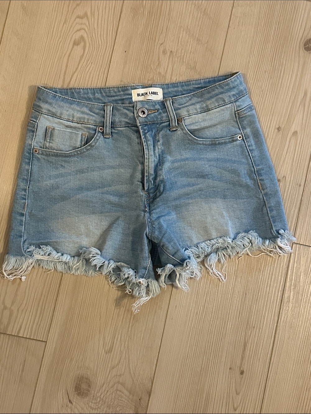 Black Label Light Blue Distressed Denim Cutoff Shorts
